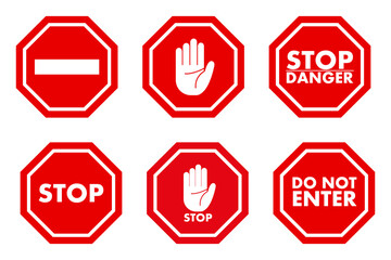 Stop traffic icon. Restrictive and warning signs. Isolated on white background. Set of stop motion icons in flat style. Vector