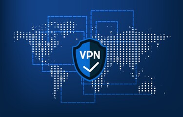virtual private network cyber web security and privacy concept secure vpn online connection personal data protection world map background copy space