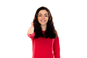 Adorable teenage girl with red sweater