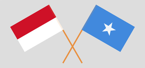 Crossed flags of Indonesia and Somalia. Official colors. Correct proportion