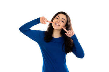 Fototapeta premium Adorable teenage girl with blue sweater