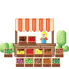 Vegetable panel pixel art. Market pixel art. Fruit and vegetable market. Vector illustration.