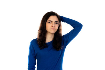 Adorable teenage girl with blue sweater