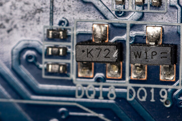 microcircuits on a motherboard in a personal computer close up