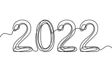 2022 year. New Year. Merry Christmas. Happy New Year. Year of the tiger. By drawing one line
in continuous line drawing style vector illustration isolated on white background.