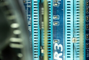 Obraz premium Slots for installing RAM on the motherboard of a personal computer