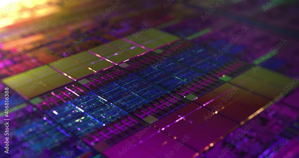 Poster abstract loop animation of computer gpu, cpu chip