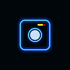 Camera icon neon blue for website, mobile application and template UI material. vector illustration