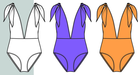 Swimsuit  design template. Swimsuit  fashion flat sketch