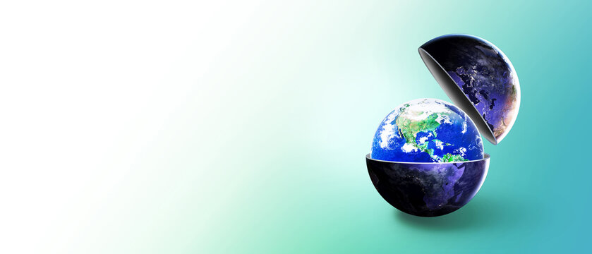 Change for Sustainable World and Natural idea concept, Dark Globe Earth open up to the brighter world on light green background, Elements of this image furnished by NASA
