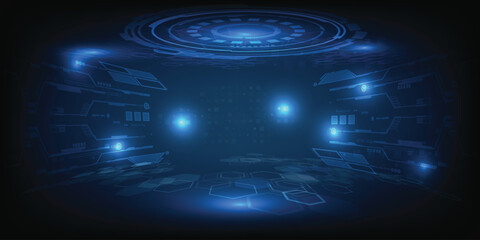 Ornament futuristic stage layout showcase with digital tech architect around.Vector illustrations. © Digital technology 