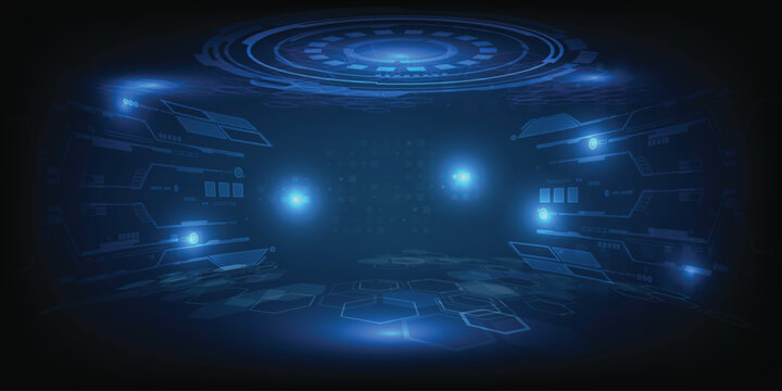Ornament futuristic stage layout showcase with digital tech architect around.Vector illustrations.