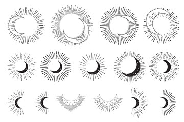 Hand Drawn Abstract Moon and Sunburst Logo Collection	

