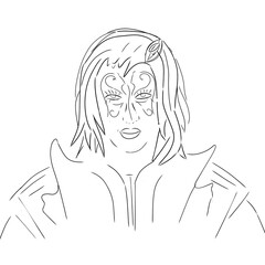 Sketch of a woman with a tattoo of a butterfly on her face.