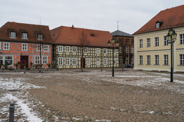 Angermuende, Germany. Market Square in the center of an old medieval town (founded in 1254) in the district of Uckermark in the state of Brandenburg.