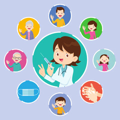 Doctor Holding Syringe vaccine and family