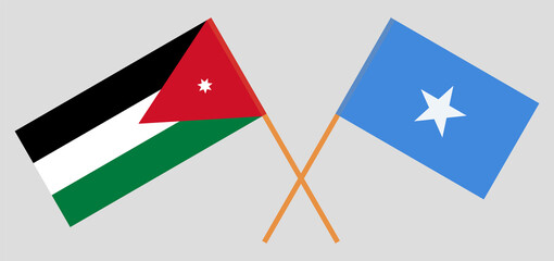Crossed flags of Jordan and Somalia. Official colors. Correct proportion