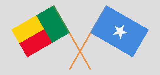 Crossed flags of Benin and Somalia. Official colors. Correct proportion