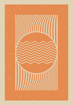 Vintage, retro art print, poster with lines and stripes. Art template for wall decoration, background, backdrop, banner, cover design, postcard. Contemporary, modern art. Art pattern. Scandinavian.