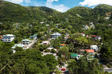 Fototapeta na wymiar Aerial view at houses located in mahe island
