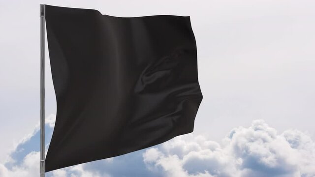 Black waving flag 3d seamless loop animation 4k. Black Flag on pole with sky background
