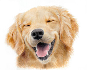 Realistic portrait of a happy labrador retriever. Hand-drawn drawing of a sand-colored dog’s head isolated on white background