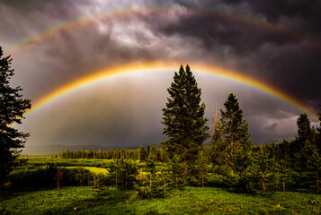 Early-Morning Storm Creates A Bright Double Rainbow, Idaho