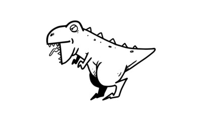 a cute dinosaur t rex illustration. colorless cartoon for drawing and coloring activities. fun activity for kids development and creativity. object isolated on white background in vector design.