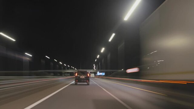 Hyperlapse of a highway in Russia. The road to the south, to the sea. Night road.
