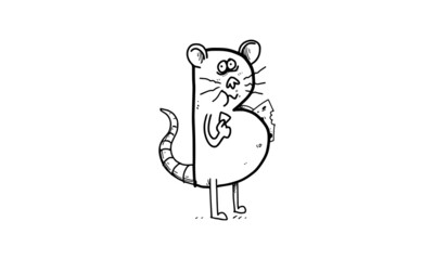 a cute fat mouse eat cheese illustration. colorless cartoon for drawing and coloring activities. fun activity for kids development and creativity. object isolated on white background in vector design.