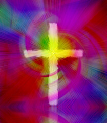 abstract cross on colorful swirling background