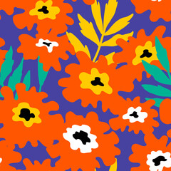 Fototapeta na wymiar Seamless pattern with marigold flowers. Can be used for printing on fabric and paper and other surfaces