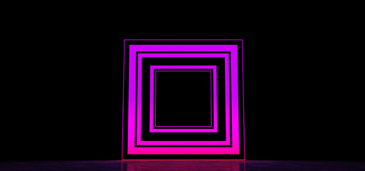 A rectangle consisting of glowing stripes in dark space. Glowing rectangle. Abstract background. 3D Illustration