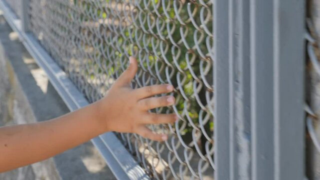 Fingers on the mesh netting.