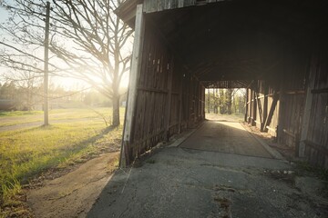 An old abandoned rustic wooden shed, close-up. Agriculture, farm industry, traditional...