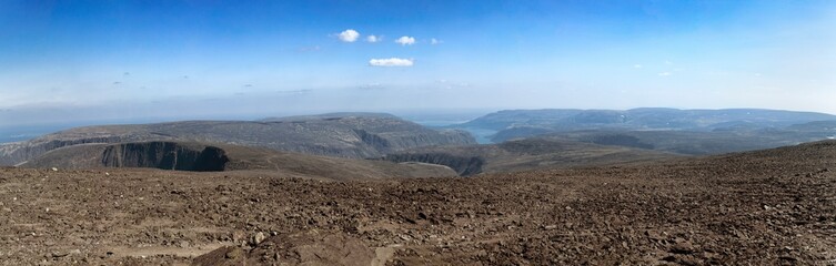 Panorama of the mountain rocky pass. Beautiful mountain view.Mountain landscape