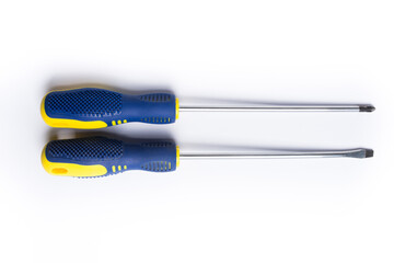two construction screwdrivers on white background mocup isolate