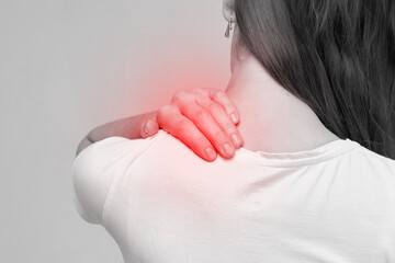 The person feels pain in the shoulder girdle and neck