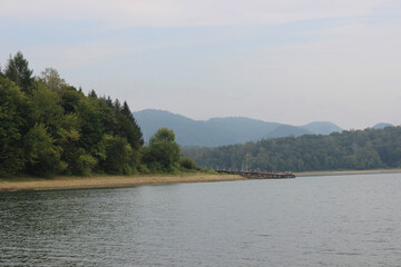 Looking at the surface of a large and beautiful mountain lake