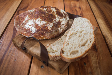 Sliced crunchy sourdough bread, rustic