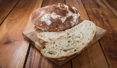 Sliced crunchy sourdough bread, rustic