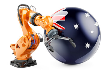 Robotic arm with Australian flag. Modern technology, industry and production in Australia concept, 3D rendering