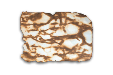 A burnt sheet  of paper isolated on a white background