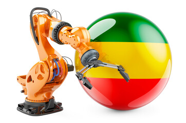 Robotic arm with Rastafarian flag, 3D rendering