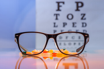 Eyeglasses with prescription lenses. Vision correction and ophthalmology
