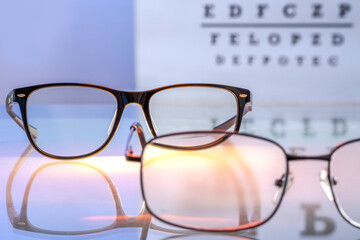 Fototapeta na wymiar Eyeglasses with prescription lenses. Vision correction and ophthalmology