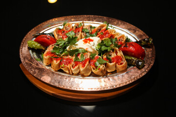 pasta with tomato sauce Turkish kebab
