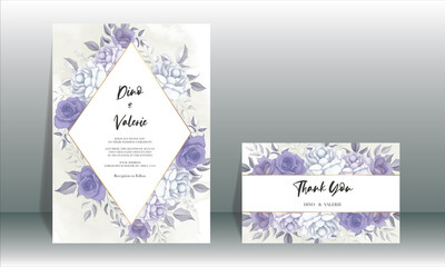 Fototapeta na wymiar Modern wedding invitation card with beautiful purple flower decoration