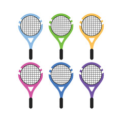 Set of colored tennis rackets on a white background vector Illustration flat style