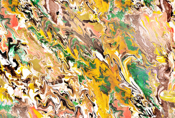 Marbled paper art background, with bright and pretty colors. Inkscapes made with acrylic